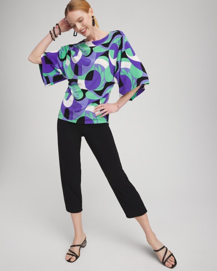 Chicos Travelers Abstract Kimono Sleeve Top - Purple Nightshade