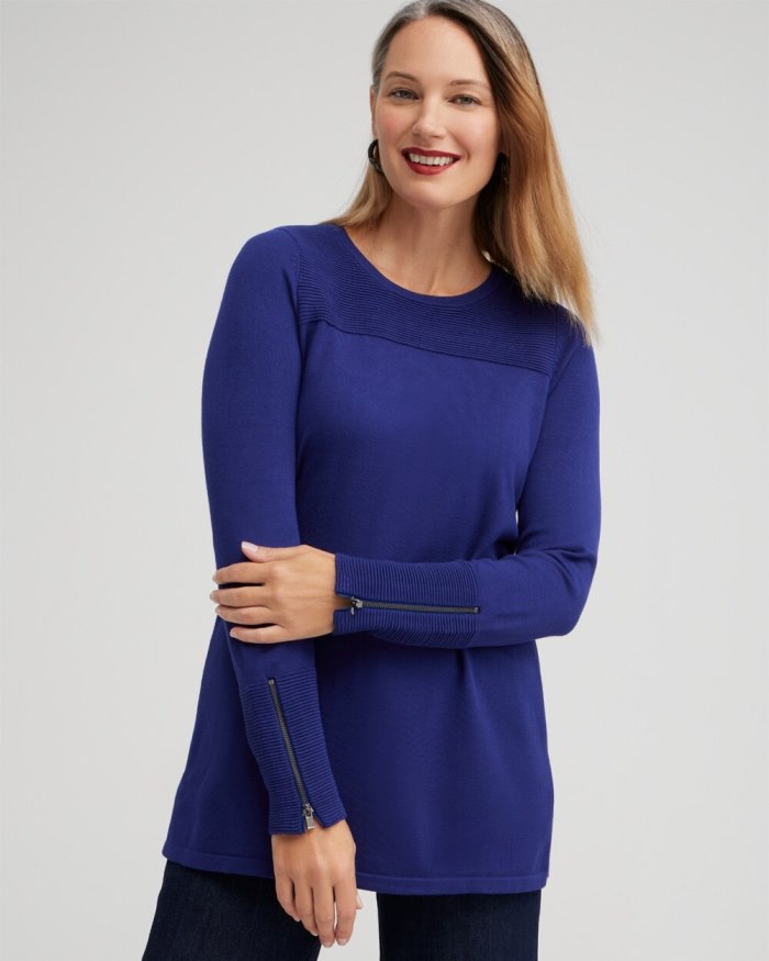 Chicos Zipper Detail Tunic Sweater - Cobalt Night