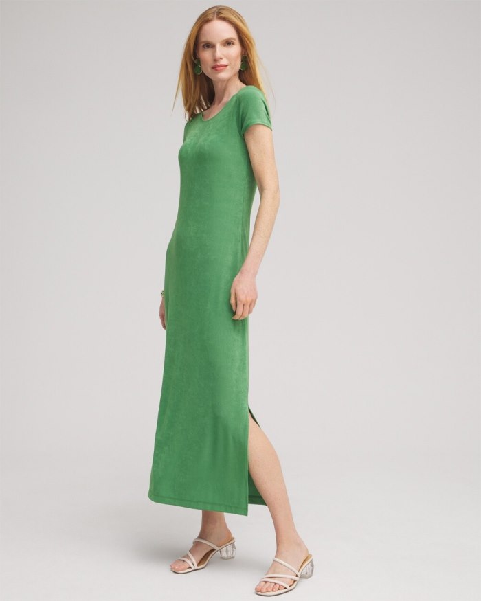 Chicos Travelers Classic Short Sleeve Maxi Dress - Verdant Green