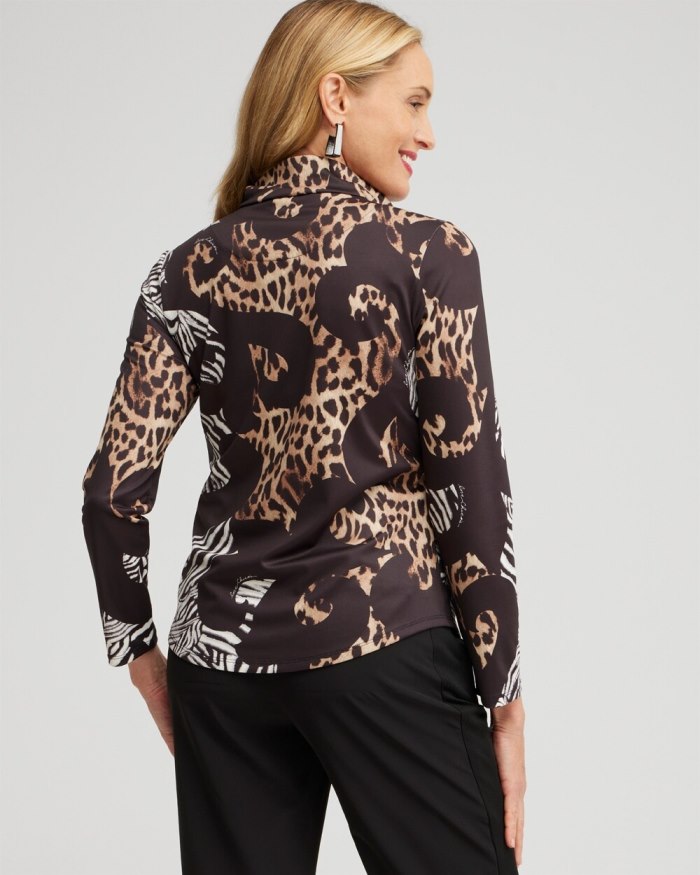 Chicos Zenergy UPF Mixed Animal Long Sleeve Top - Black