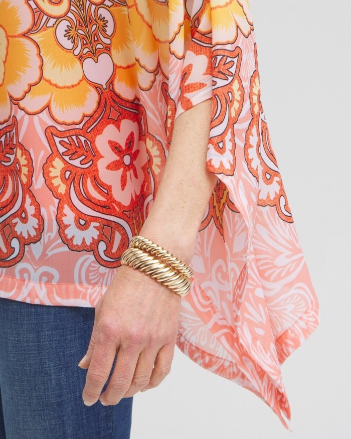 Chicos Chiffon Paisley Poncho - Coral Ice