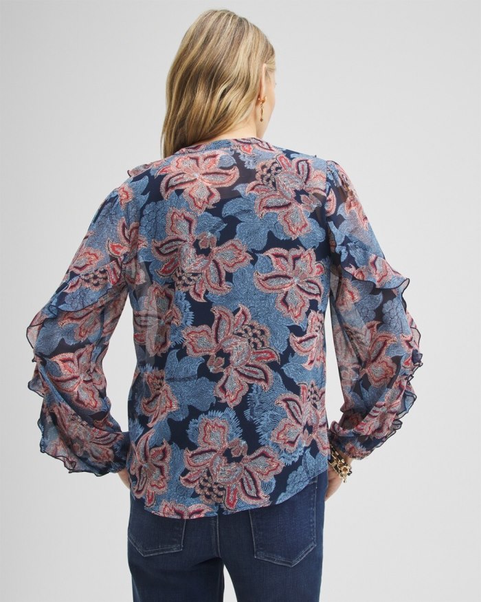 Chicos Ruffle Detail Floral Blouse - Ginger Rose