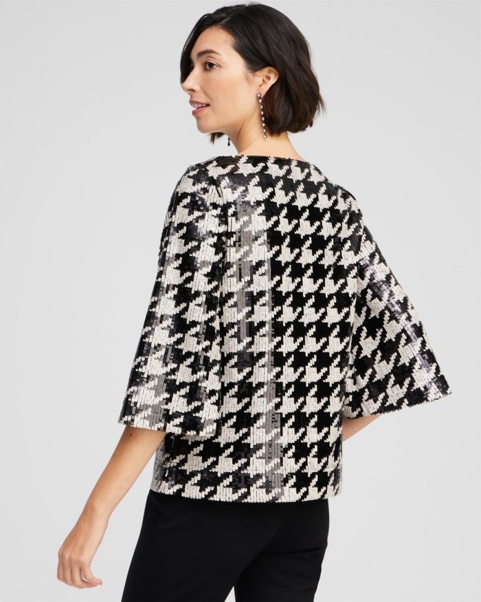 Chicos Sequin Houndstooth Tee - Black