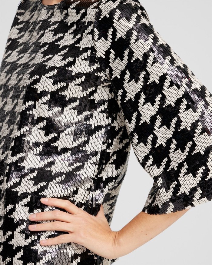 Chicos Sequin Houndstooth Tee - Black