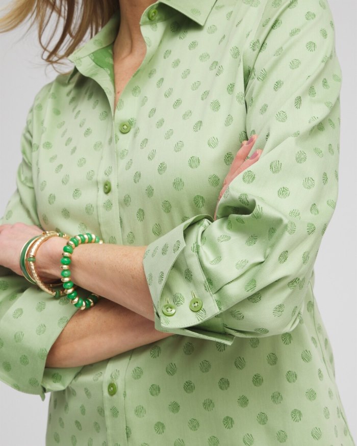 Chicos No Iron Stretch Dot Print 3/4 Sleeve Shirt - Verdant Green