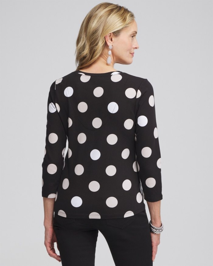 Chicos Polka Dot 3/4 Sleeve Perfect Tee - Black