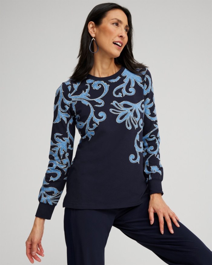 Chicos Zenergy Scroll Print Pullover - Classic Navy