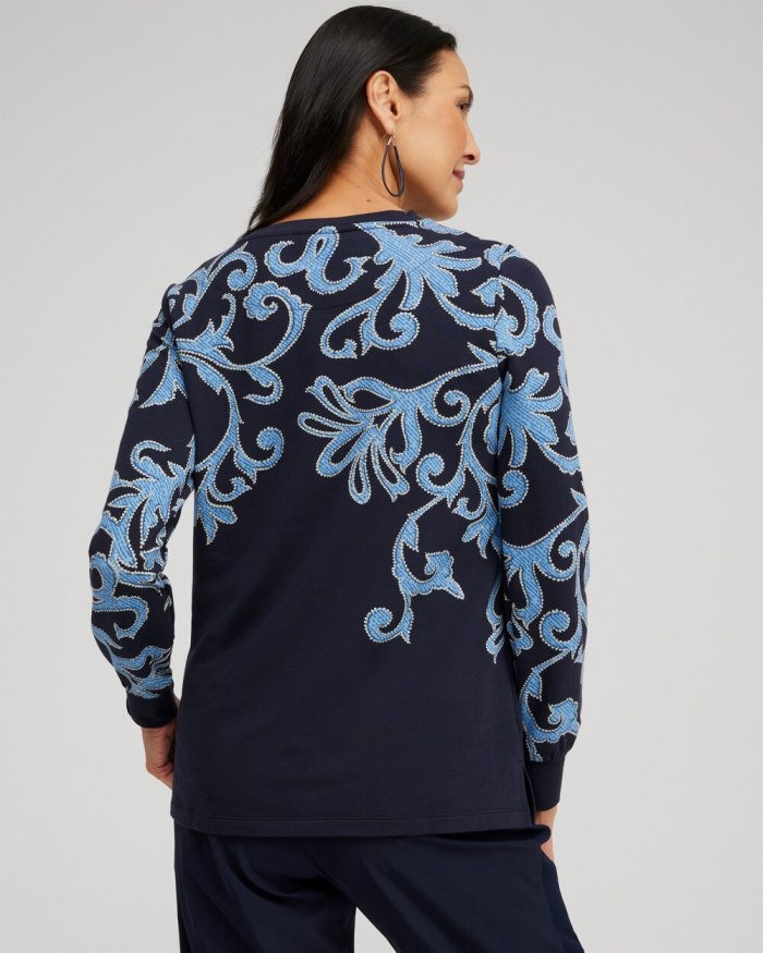 Chicos Zenergy Scroll Print Pullover - Classic Navy