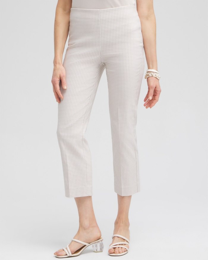 Chicos Juliet Gingham Straight Crops - Smokey Taupe/Alabaster