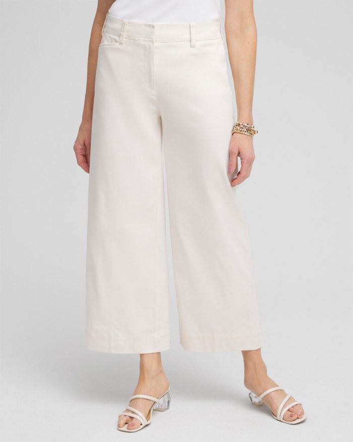 Chicos Cotton Sateen Cropped Pants - English Cream