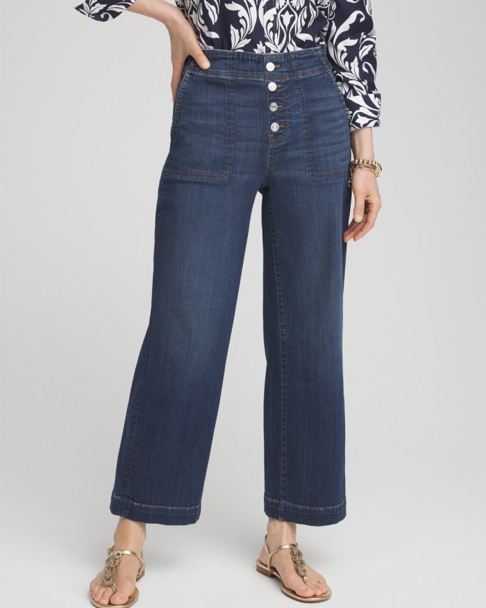 Chicos Pull-on Wide Leg Cropped Jeans - Redwood Indigo