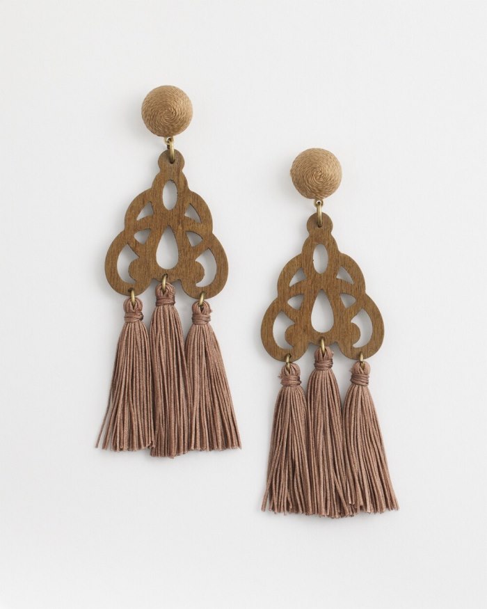 Chicos No Droop Neutral Fringe Earrings - Teakwood