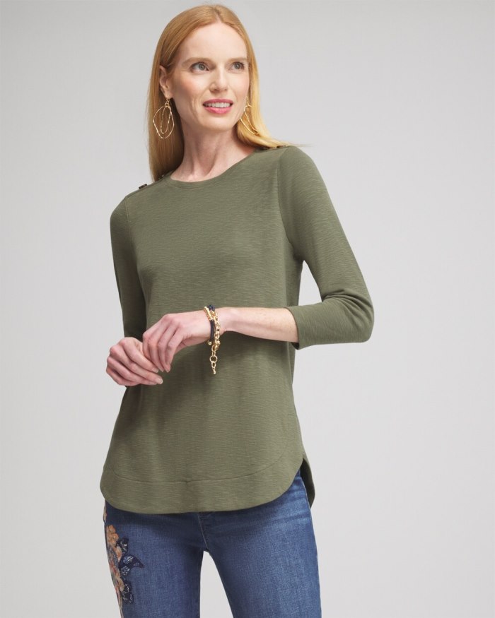 Chicos Button Trim Ribbed Tunic - Olive