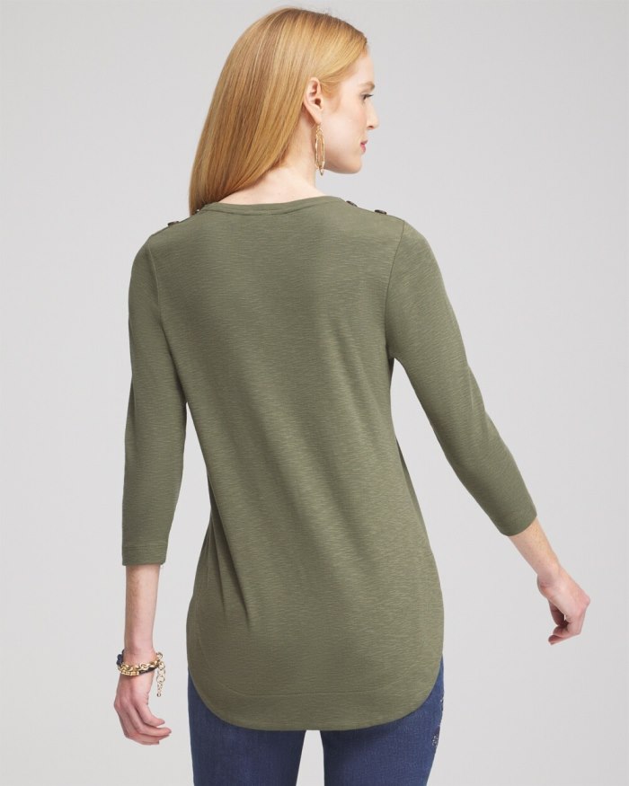 Chicos Button Trim Ribbed Tunic - Olive