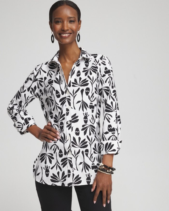 Chicos No Iron Stretch Pottery Shirt - Optic White/Black