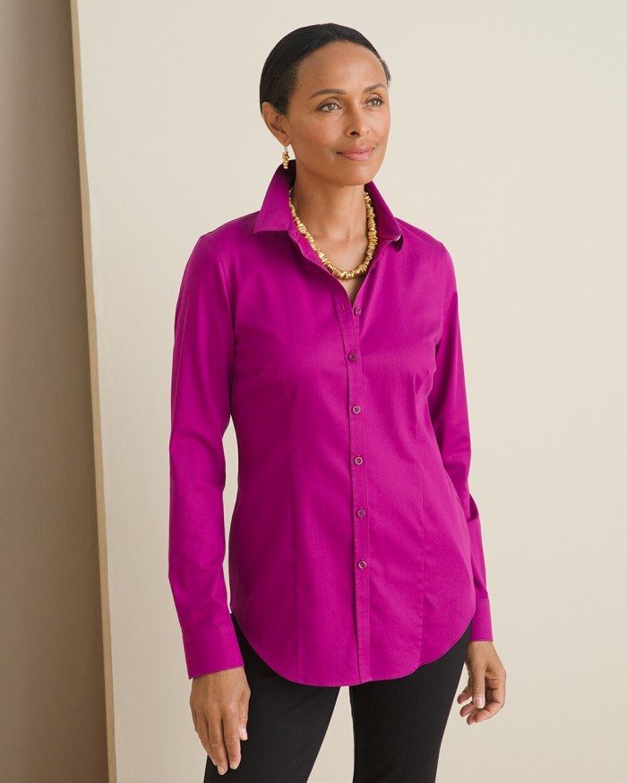 Chicos No-Iron Fitted Stretch Shirt - Blooming Dahlia