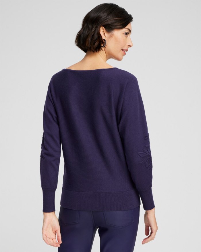 Chicos Purple Textured Floral Pullover Sweater - Dewberry