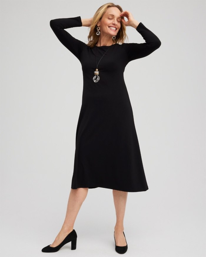 Chicos Long Sleeve Midi Dress - Black