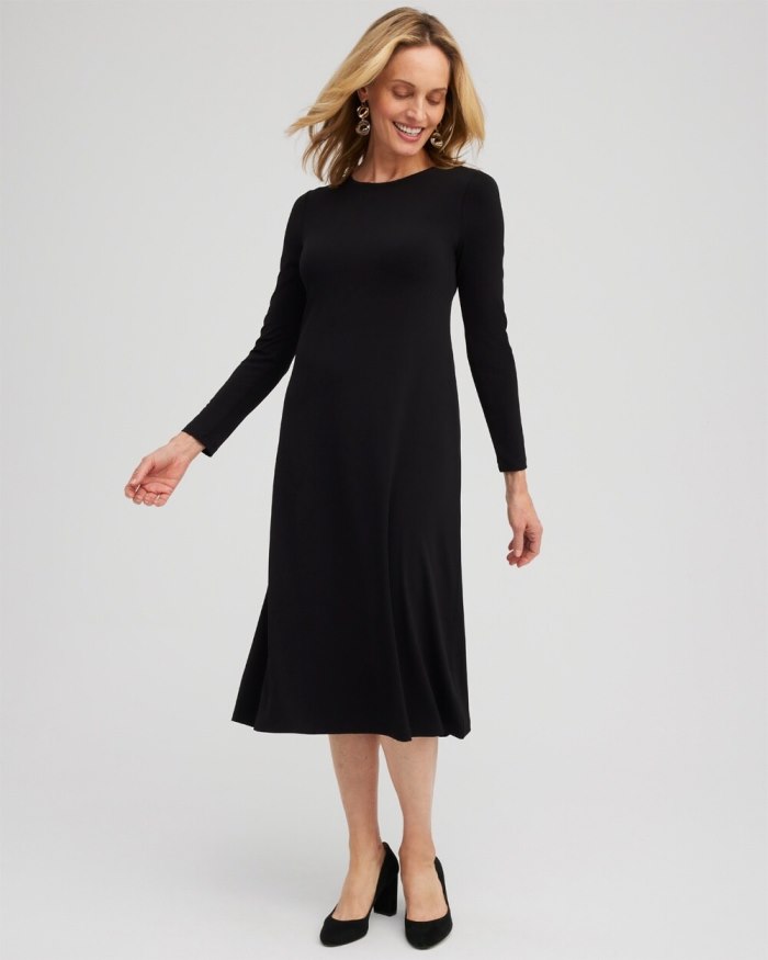 Chicos Long Sleeve Midi Dress - Black