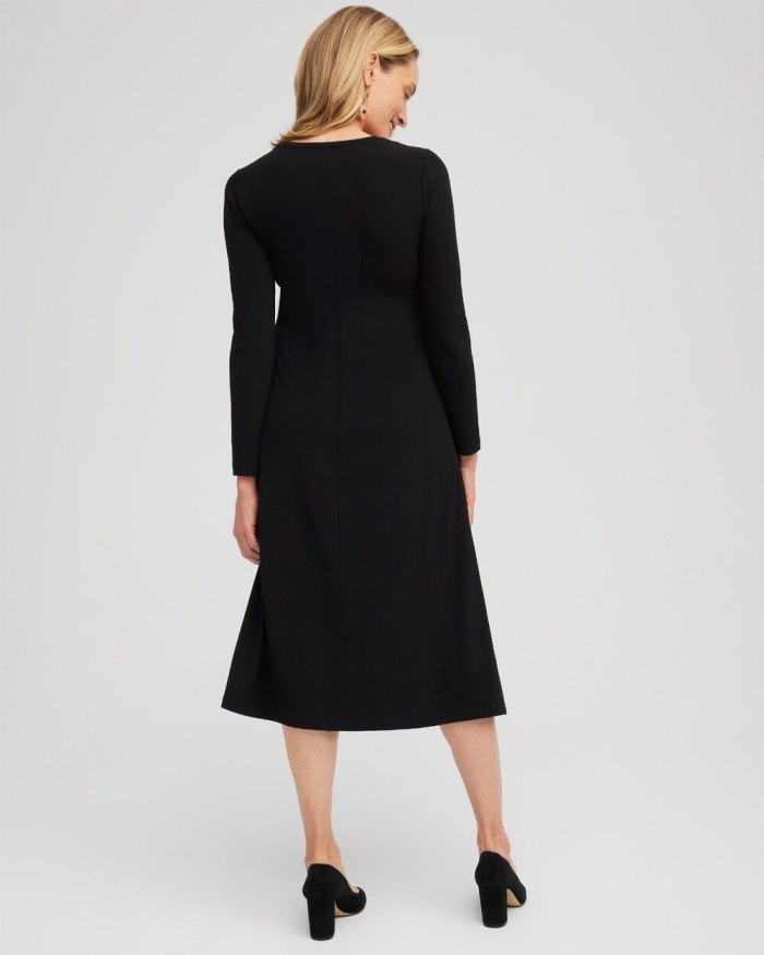 Chicos Long Sleeve Midi Dress - Black