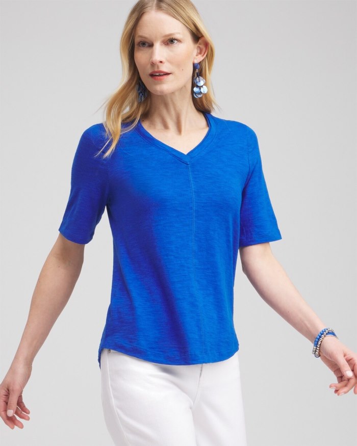 Chicos Elbow Sleeve A-line Tee - Intense Azure