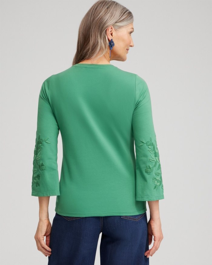 Chicos Floral Embroidered Sleeve Tee - Twisted Ivy