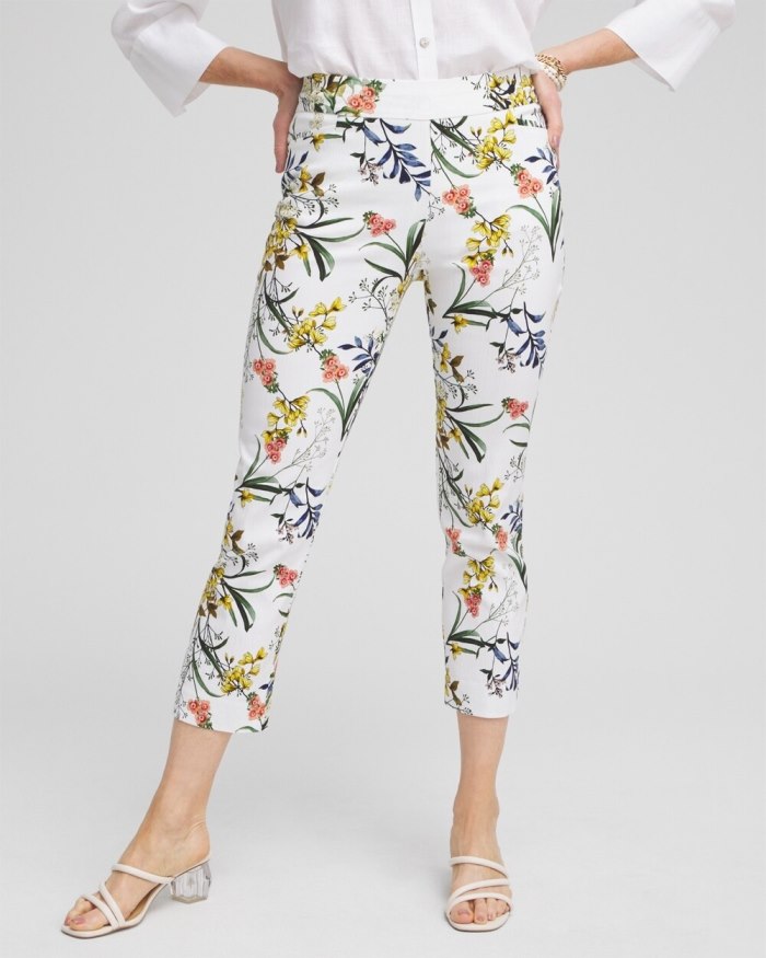 Chicos Brigitte Floral Slim Cropped Pants - Alabaster