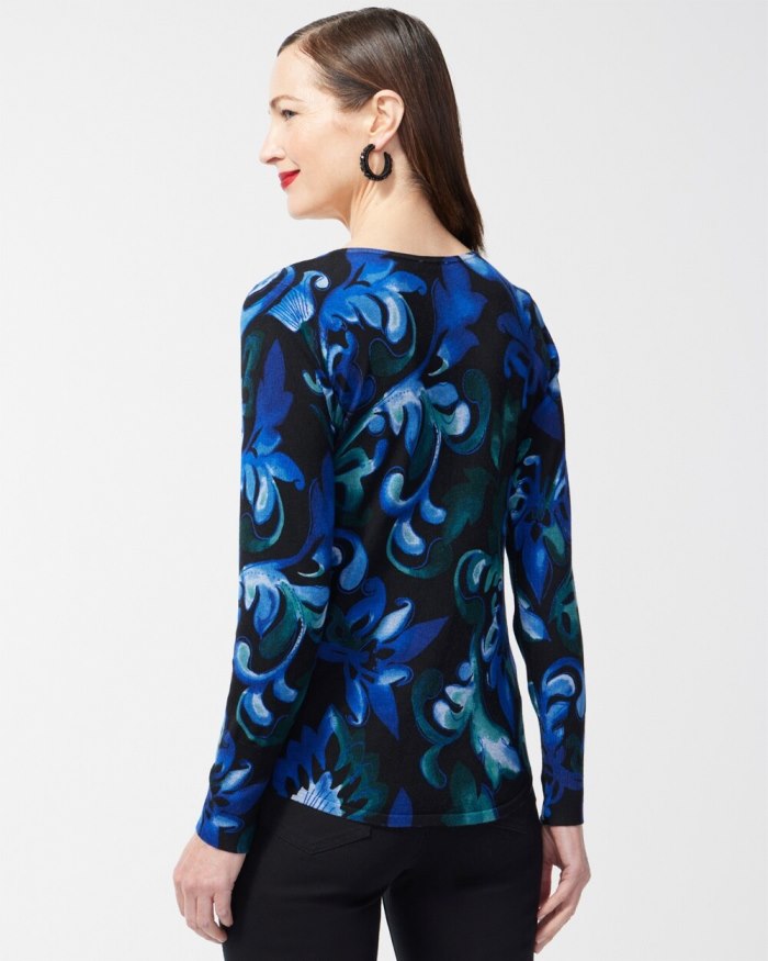 Chicos Blue Scrolls V-neck Pullover Sweater - Enchanted Forest