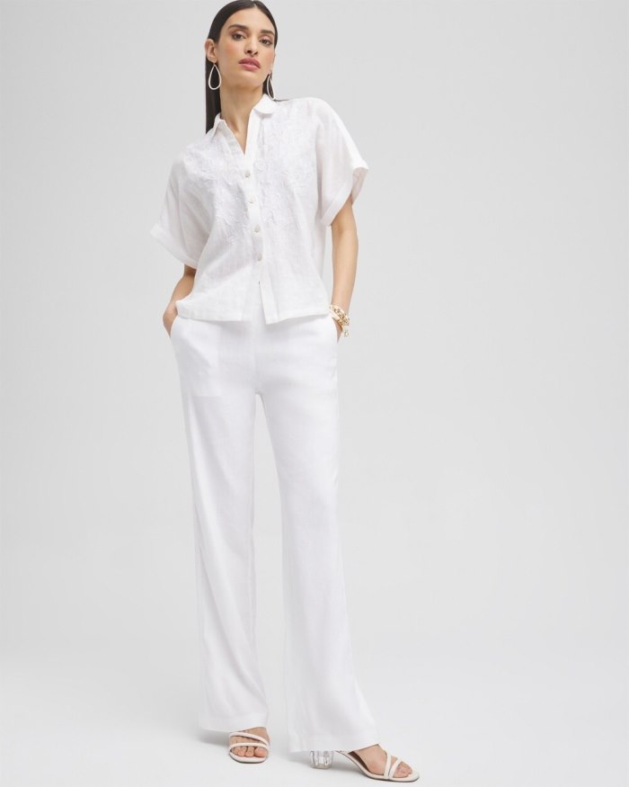 Chicos Wide Leg Linen Pants - Alabaster