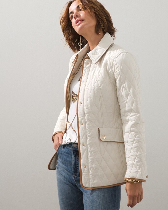 Chicos Quilted Mid-Length Jacket - Natural Cream