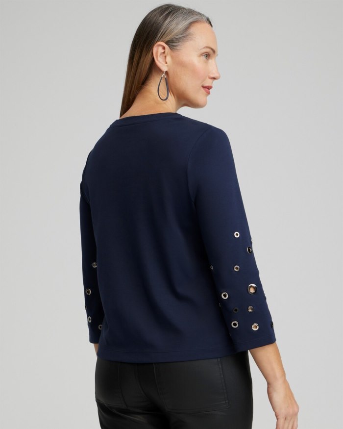 Chicos Grommet Detail Tee - Classic Navy