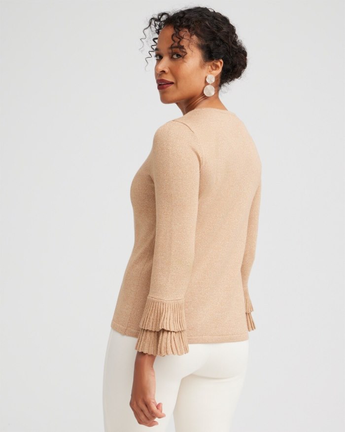 Chicos Lurex Pleat Sleeve Pullover Sweater - Enchanted Forest