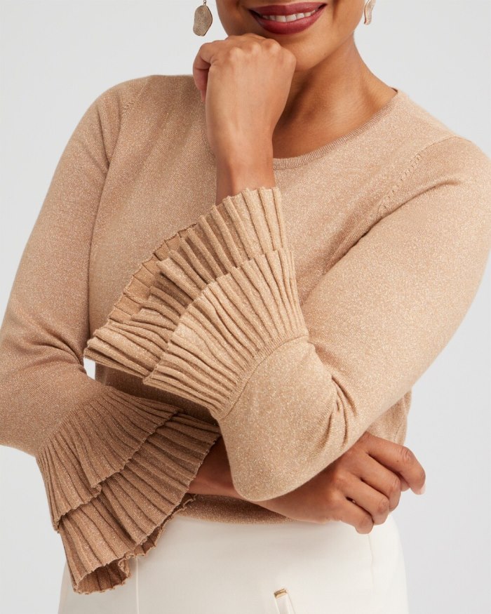 Chicos Lurex Pleat Sleeve Pullover Sweater - Enchanted Forest