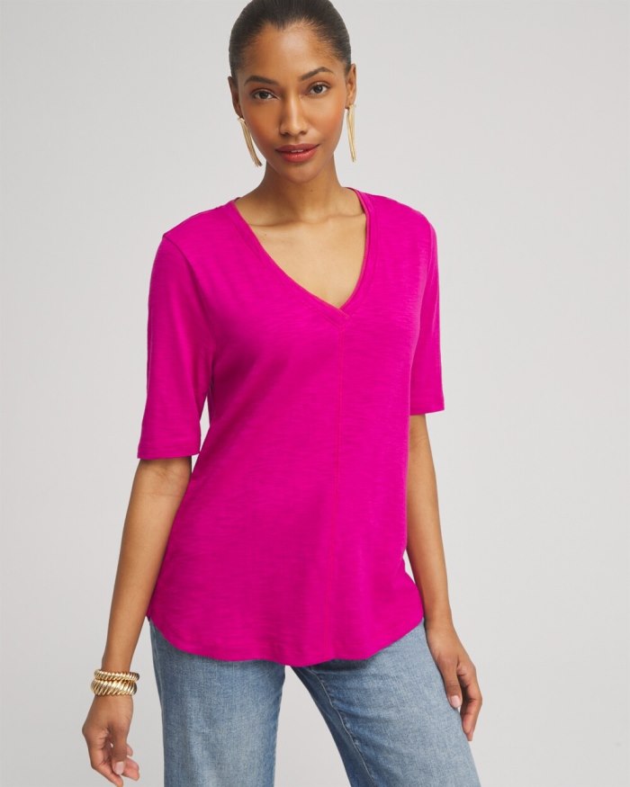 Chicos Elbow Sleeve A-line Tee - Magenta Rose