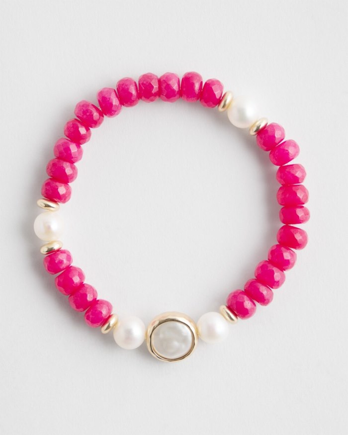 Chicos Jade Coin Hero Stretch Bracelet - PINK BROMELIAD