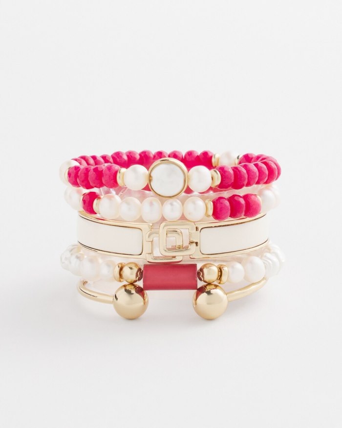 Chicos Jade Coin Hero Stretch Bracelet - PINK BROMELIAD