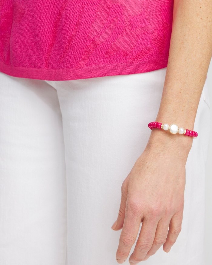 Chicos Jade Coin Hero Stretch Bracelet - PINK BROMELIAD