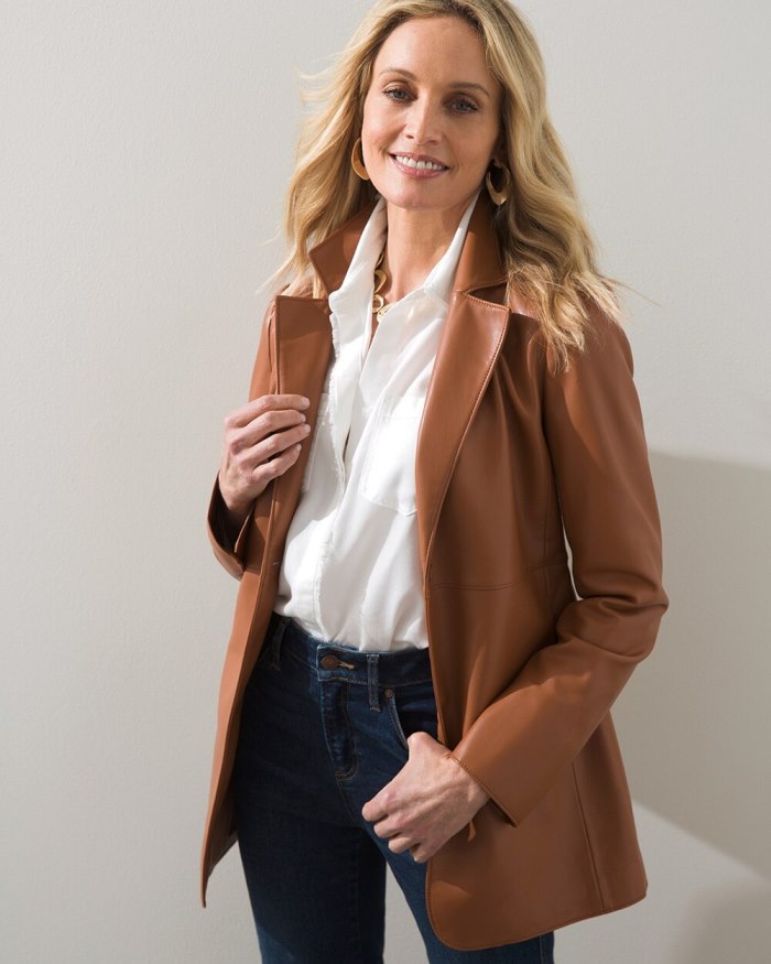 Chicos Faux Leather Blazer - Caramel Candy