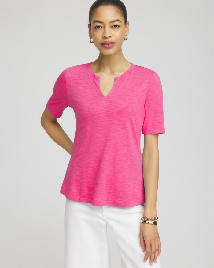 Chicos Notch Neck Tee - DELIGHTFUL PINK