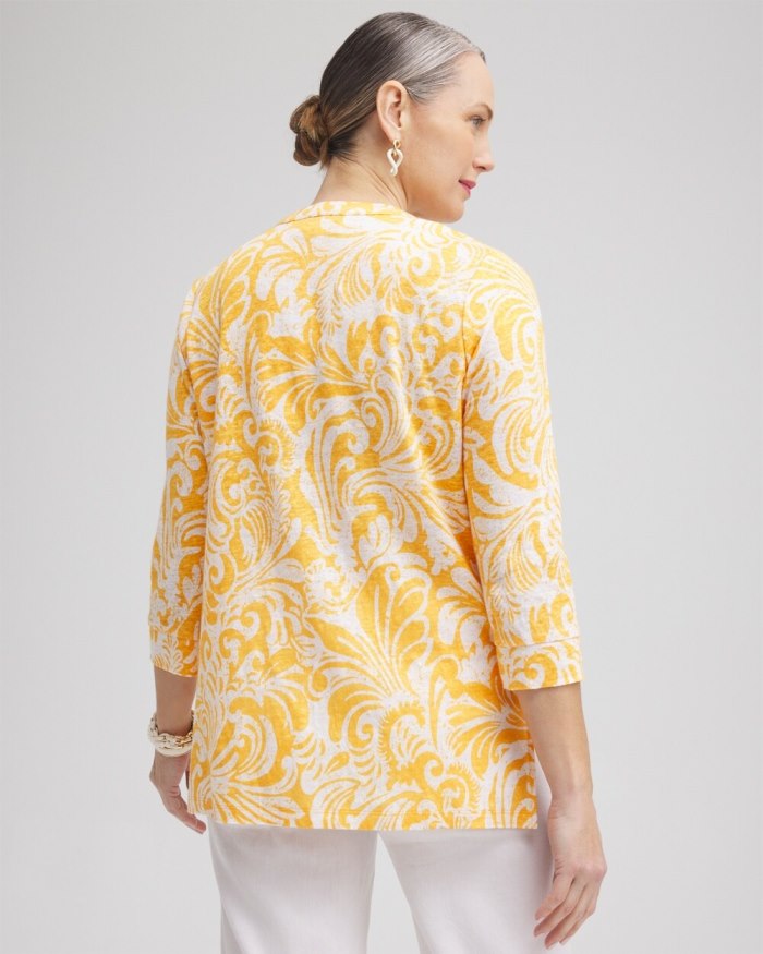 Chicos Linen Paisley Embellished Tunic - Mango Sorbet