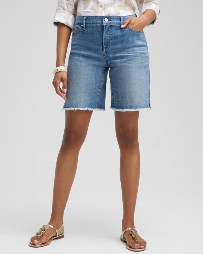 Chicos Girlfriend 7" Fray Hem Shorts - Clyde Road Indigo