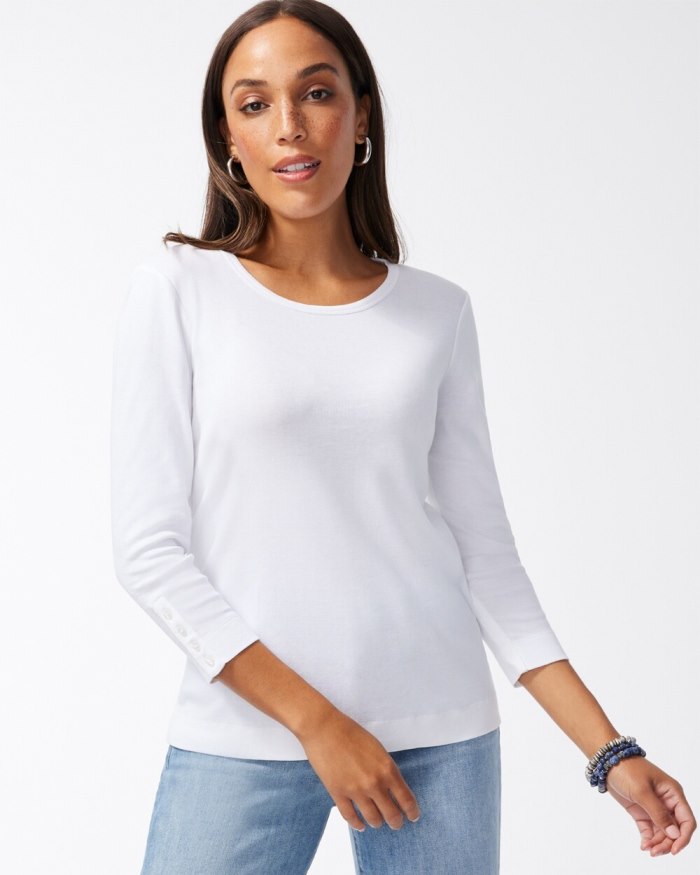 Chicos Pima 3/4 Sleeve Everyday Tee - Alabaster