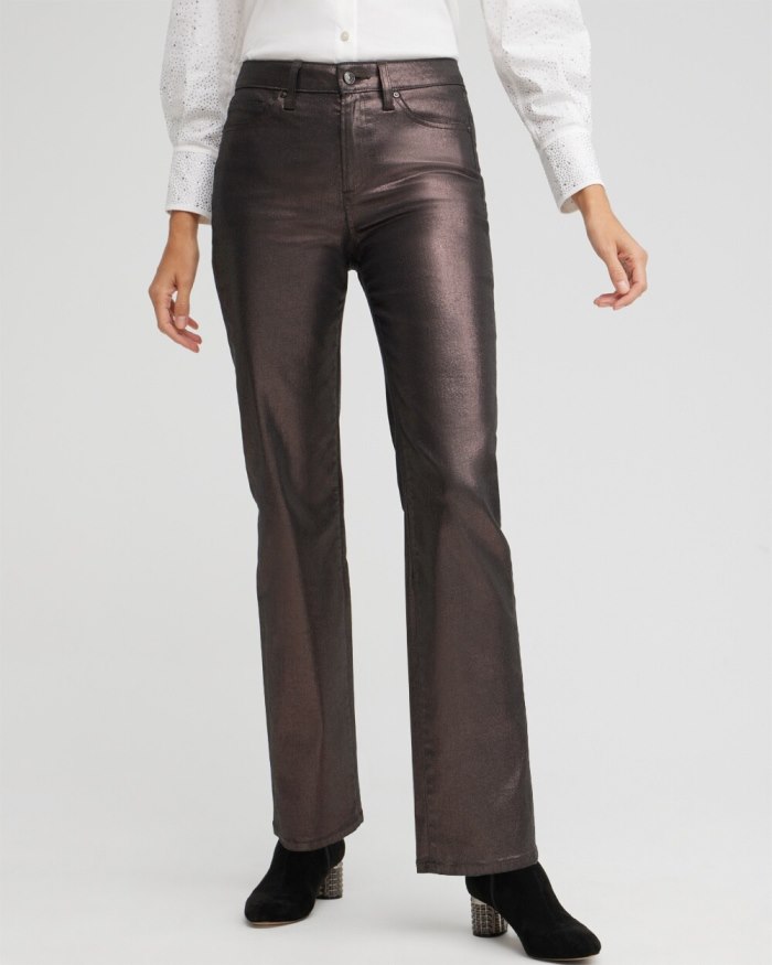 Chicos High Rise Coated Straight Jeans - Gunmetal