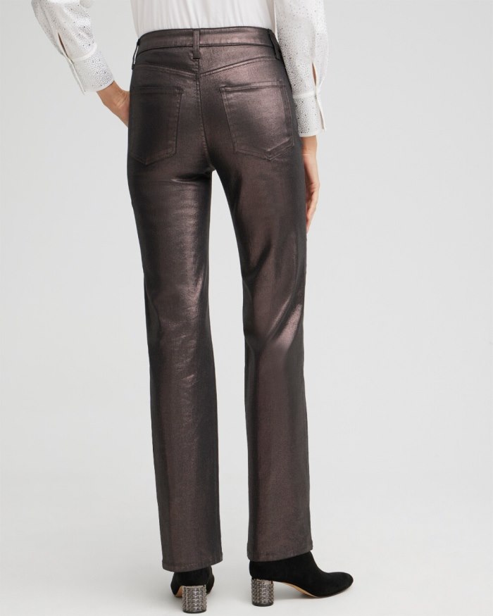 Chicos High Rise Coated Straight Jeans - Gunmetal