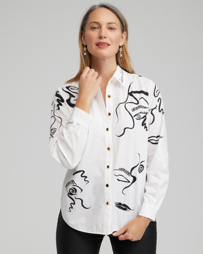 Chicos Modern Art Print Shirt - Alabaster