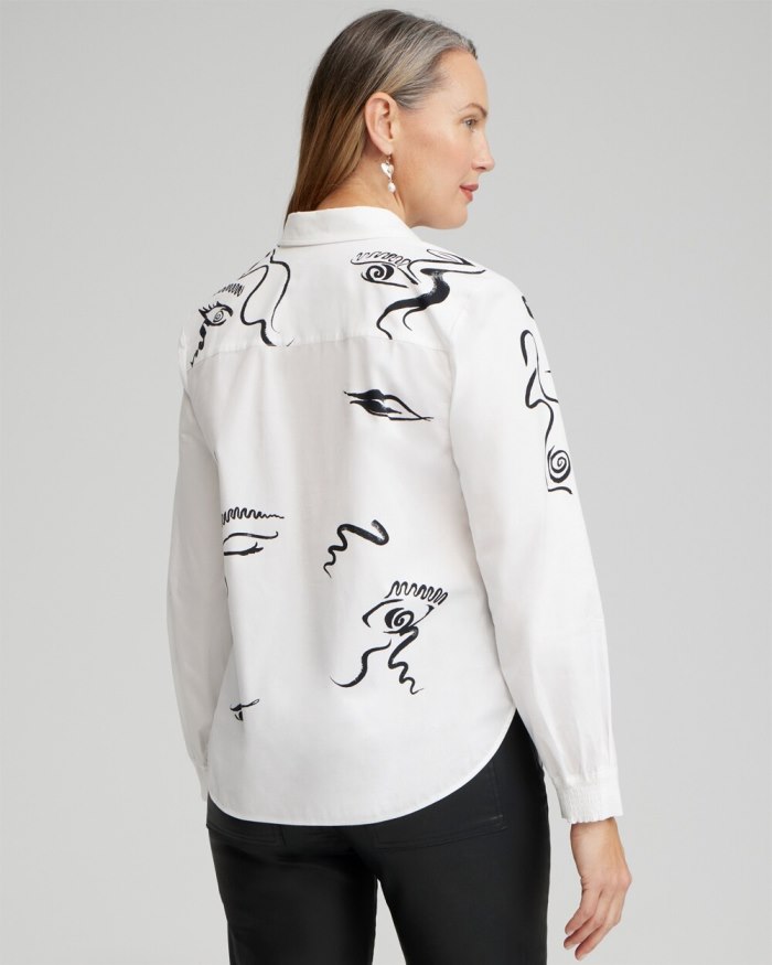 Chicos Modern Art Print Shirt - Alabaster