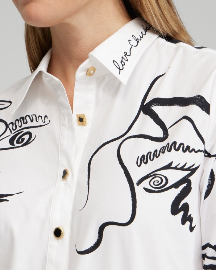 Chicos Modern Art Print Shirt - Alabaster