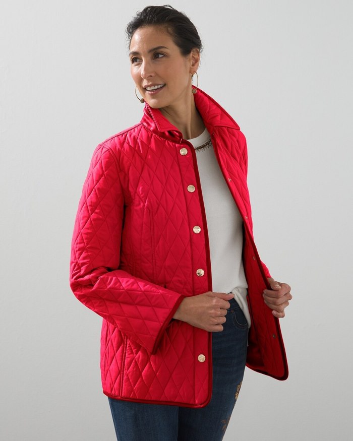 Chicos Quilted Mid-Length Jacket - Wild Poppy