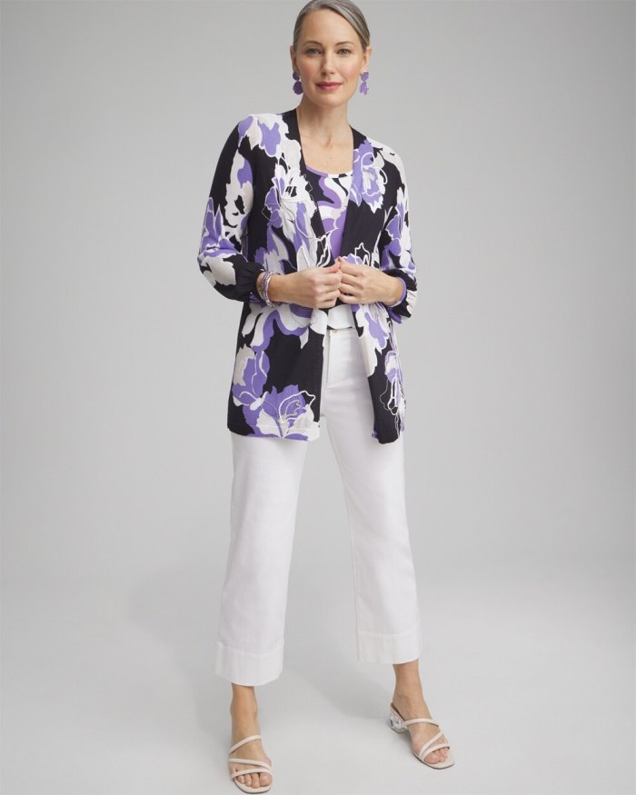 Chicos Floral Embroidered Cardigan - Parisian Purple