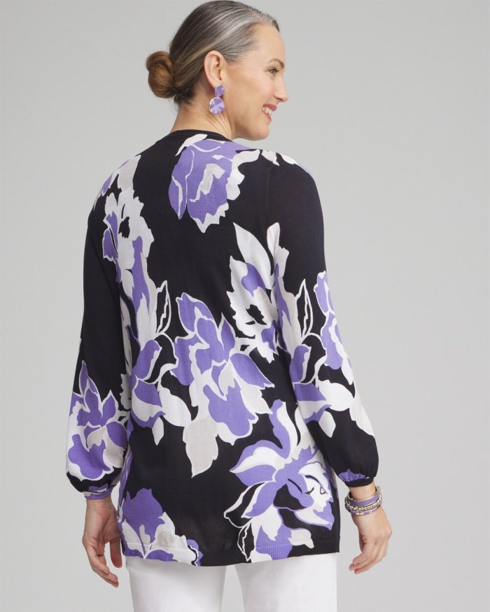 Chicos Floral Embroidered Cardigan - Parisian Purple